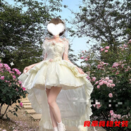 柒十念冬季新款韓系超甜生日公主裙立體花朵時尚氣質(zhì)拖尾連衣裙短裙女潮 4個花朵別針 S 160