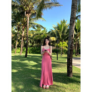 小野七天性感卡戴珊連衣裙女春夏秋吊帶長裙修身氣質(zhì)度假裙子 玫紅色 均碼 建議體重80-115斤