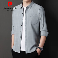 皮爾卡丹（pierre cardin）棉麻真口袋男士長袖襯衫寬松免燙抗皺亞麻襯衣中老年格子衫易穿搭 2283.綠色【棉麻-條紋襯衫】 165/M建議100-120斤