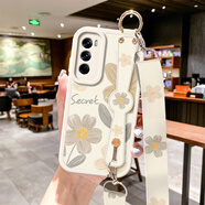 美贊仕opporeno12手機殼reno12pro新款reno11pro油畫(huà)reno10pro+花朵reno9掛繩腕帶支架防摔全包保護套 白色-棕油畫(huà)花朵【腕帶+掛繩】 OPPOReno12