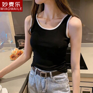 妙麥樂夏季韓版新款時(shí)尚字母印花吊帶背心女外穿無袖T恤修身打底衫 黑色【純色】 均碼 80-120斤