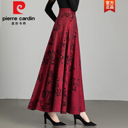 皮爾卡丹（pierre cardin）印花半身裙女2025秋冬季新款百搭高腰a字裙中長(zhǎng)款大擺顯瘦大尺碼 J25酒紅黑牡丹 M 2.0-2.1尺