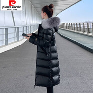 皮爾卡丹白鴨絨狐貍毛領(lǐng)羽絨服女長(cháng)款修身顯瘦加厚中長(cháng)款羽絨服韓版女 黑色-狐貍毛領(lǐng) M 建議110-125斤
