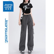 真維斯（Jeanswest）美式粉色工裝褲女秋冬新款潮流高腰寬松闊腿束腳休閑褲子女 深灰色 (長(zhǎng)褲) M