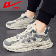 回力男鞋2025新款旋轉紐扣休閑鞋百搭運動(dòng)鞋透氣網(wǎng)面輕便緩震跑步鞋子 灰藍 40