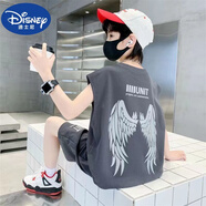 迪士尼（DISNEY）男童夏裝套裝2025新款兒童無袖背心運(yùn)動痞帥炸街衣服酷帥夏季童裝 男童灰色翅膀背心【套裝】 140 適合身高135CM左右