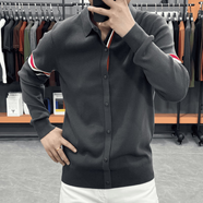 TB BROWIN湯姆TB輕奢簡(jiǎn)約2025春季新款高端拼接條紋針織開(kāi)衫男修身毛衣外套 灰 2XL (155-170斤)