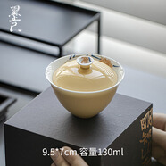 松風(fēng)物鳴杏黃手繪麥穗蓋碗 文人器功夫茶具泡茶碗 大麥內繪單個(gè)二才 -杏黃-麥穗-知隱蓋碗