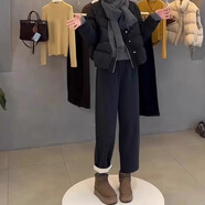 NYIG深灰色毛呢闊腿褲女秋冬大碼高腰顯瘦小個(gè)子加絨加厚直筒休閑褲子 深灰 2XL 【140-160】