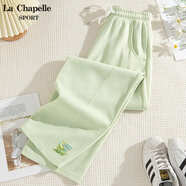 La Chapelle Sport拉夏貝爾有垂感闊腿褲女2025早春新款學生百搭直筒寬松休閑褲子女 豆綠色(浪漫油畫褲前左下標) 2XL (推薦150-170斤)