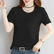 妃麗慕尚（FEILIMUSHANG）t恤女2025夏季時(shí)尚ins超火純棉短袖T恤學(xué)生韓版寬松顯瘦上衣服潮 90黑色 M