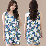 暢印防凸背心荷葉邊短褲棉綢套裝寬松大碼人造棉年輕睡衣兩件套家居服 防凸背心短褲【898】 -5號色 4XL 建議140-160斤