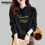WABAOLI高端品牌 純棉加絨保暖連帽衛(wèi)衣女2025新款冬季加厚顯瘦氣質(zhì)上衣 黑色 加絨【05A PA羽毛】 XL 建議體重【110-130斤】