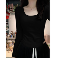 薩姆依方領(lǐng)德絨純色打底衫女秋冬新款內搭短款長(cháng)袖T恤辣妹保暖修身上衣 黑色【加厚德絨】 L