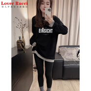 LOVER RUCCI2025新款德絨假兩件長(cháng)袖t恤女中長(cháng)款搭配鯊魚(yú)褲加厚打底衫秋冬季 黑色(EINSICHT款 德絨款) L (建議105-125斤)