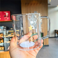 星巴克（Starbucks）杯子透明磨砂銅章圓形印花耐熱玻璃杯美式復古桌面創(chuàng  )意水杯 星R杯 送袋子 355ml