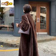 初徑2025新款很仙的仿水貂絨毛衣外套女中長(cháng)款寬松慵懶風(fēng)過(guò)膝針織開(kāi)衫 咖啡色 3XL 135-150