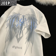 JEEP SPIRIT吉普t恤男美式高街設計感夜光翅膀短袖夏季潮牌重磅純棉半袖體恤 米白色【高質(zhì)量夜光款】 XL (約120至150斤可穿)