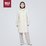 無印良品（MUJI）女式 羊毛混 牛角扣大衣 長款外套 毛呢大衣秋冬 米白色3A L 