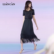 蓮燦2025冬季新商場(chǎng)同款波西米亞風(fēng)設計師品牌梭織半身中裙 黑色