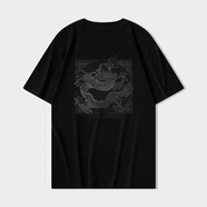 街頭熊貓短袖t恤男女潮牌夏中國風(fēng)重工公雞刺繡國潮情侶寬松短袖T恤衫 黑色常規(guī)（寬松版） M碼（建議90-125斤）