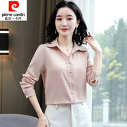 皮爾卡丹（pierre cardin）23年新款杭州絲綢真絲襯衫女長(cháng)袖新款職業(yè)秋款時(shí)尚洋氣桑蠶絲上衣 粉色 XL 120-130斤