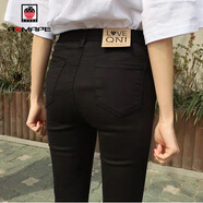 AEMAPE2025新款春秋冬季黑色牛仔褲女韓版高腰彈力緊身九分小腳褲女 純色黑色【八分】 26 _建議80-90斤