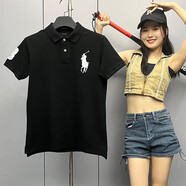 POLO SPORTRALPH LAUREN拉夫勞倫polo衫男短袖純棉翻領(lǐng)保羅體恤男寬松休閑大 黑色配白標(biāo) 2XL 約185-200斤
