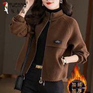 啄木鳥(niǎo)新款搖粒絨夾克短外套女秋冬2024洋氣高腰加厚輕薄小個(gè)子開(kāi)衫 加絨 咖色【加厚】 XL