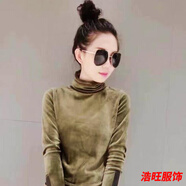口旋歐洲站秋季女裝上衣2024新款韓版潮長袖t恤百搭高領(lǐng)金絲絨打底衫 綠色 S
