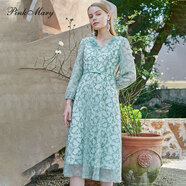 pinkmary連衣裙女2022春秋新款淺綠色長(cháng)袖洋裝中長(cháng)裙PMALS5520 淺綠色 XS