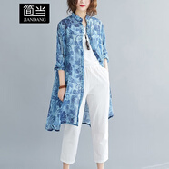 簡當(dāng)（JIANDANG）夏裝新款加大碼女裝胖妹妹MM中長款輕薄襯衫T恤連衣裙BS2998 圖色 寬松均碼