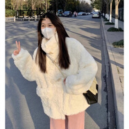 唐菓蜜羊羔毛外套女2024秋冬新款女裝韓版甜美軟糯加厚保暖奶fufu絨外套 米白色 S