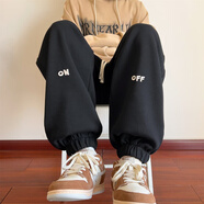 QGF褲子女春季新款美式潮牌設計感束腳衛褲春秋運動(dòng)褲寬松直筒休閑褲 黑色 M