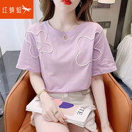 紅蜻蜓2025新款短袖韓系純棉t恤女裝春夏款體恤寬松時(shí)尚上衣 C1774紫色短袖 XL