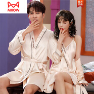 貓人（MiiOW）睡袍春秋性感情侶睡衣女吊帶睡裙兩件套夏男士冰絲仿真絲綢緞浴袍 534新字母袍(香檳色) 女L