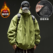 Cebrodz法國棉服男冬季美式連帽毛絨外套加厚羊羔絨棉衣冬裝棉襖 8745果綠色-單面穿 XL 推薦145-165斤