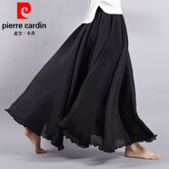 皮爾卡丹（pierre cardin）棉麻半身裙女春夏2024新款中式國風(fēng)禪意女裝亞麻文藝大擺長(cháng)裙子針 黑色 75CM 【144-155CM身高】