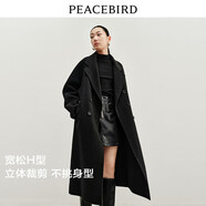 太平鳥女裝大師系列100%澳毛雙面呢極簡廓形大衣女雙排扣外套 黑色 S