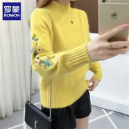 羅蒙（ROMON）羊毛衫女毛衣女秋冬2025半高領(lǐng)純色毛衣韓版短款繡花袖針織打底衫 黃色 M