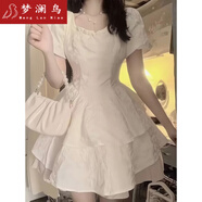夢(mèng)瀾鳥法式宮廷風(fēng)連衣裙蛋糕裙魚骨收腰女夏季薄款短袖小個(gè)子公主蓬蓬裙 連衣裙 M