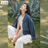 對(duì)白新復(fù)古回潮丹寧豎條紋牛仔外套女2025秋新款小個(gè)子寬松短款上衣 牛仔藍(lán) S