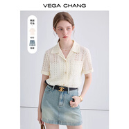VEGA CHANG時尚套裝女2025年春秋季新款新復(fù)古回潮蕾絲縷空襯衫牛仔裙套裝 奶酪黃（襯衫） S