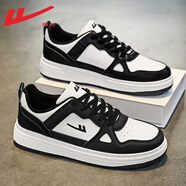 回力官方男鞋板鞋男春夏季新款百搭休閑小白鞋男皮面透氣運動(dòng)鞋子男 黑色 43