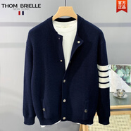 THOM BRIELLE湯姆TB四條杠針織開衫外套男裝秋裝新款毛衣男高端美式復(fù)古v領(lǐng)毛 寶藍色 2XL
