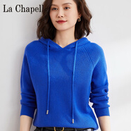 拉夏貝爾（La Chapelle）100純羊絨衫春秋帶帽羊毛衫女連帽加厚白色毛衣短衛(wèi)衣針織帽衫韓 純100自動發(fā)熱克萊因藍 純100自動發(fā)熱S