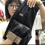 丘澤（ChiuTse）冬季新款加絨加厚高檔皮褲小腳休閑褲顯瘦保暖洋氣時(shí)尚百搭百配 9053#加厚 加絨 M 建議80-100斤