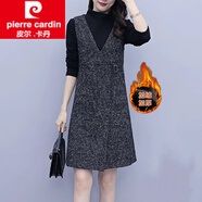 皮爾卡丹（pierre cardin）毛呢背心連衣裙套裝女2025秋冬新款加絨加厚中長款裙子套裝女裝冬 黑色 L 100-115斤