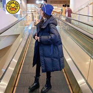 G.DUCKKIDS小黃鴨女童羽絨服中大童2024新款冬季中長(cháng)款反季連帽厚保暖外套羽 黑色 160cm
