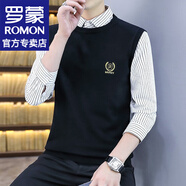羅蒙（ROMON）毛衣男士秋季針織衫假兩件保暖套頭打底衫潮流休閑百搭上衣服男裝 MY2116黑白色 2XL (約135-145斤可穿)